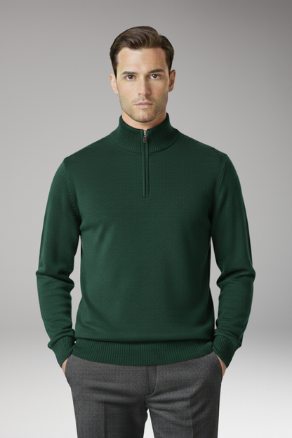 Men's Half Zip Sweater Ribbed Hem