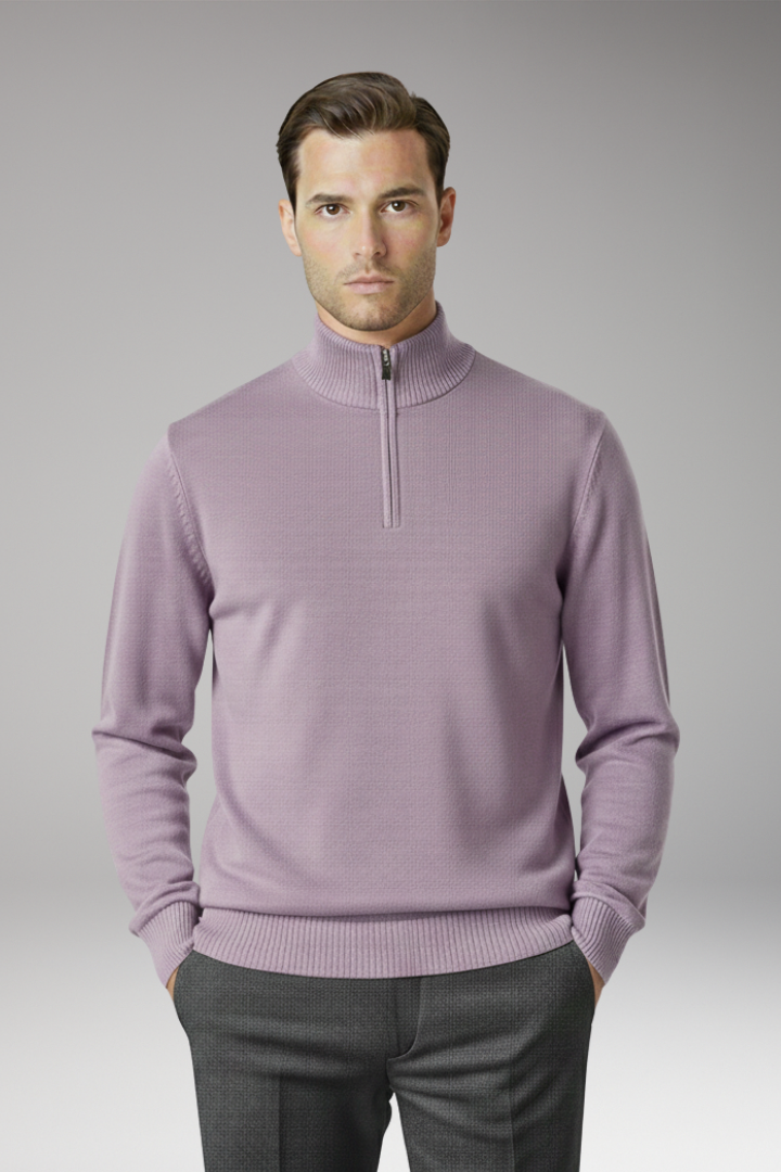 Men's Half Zip Sweater Ribbed Hem