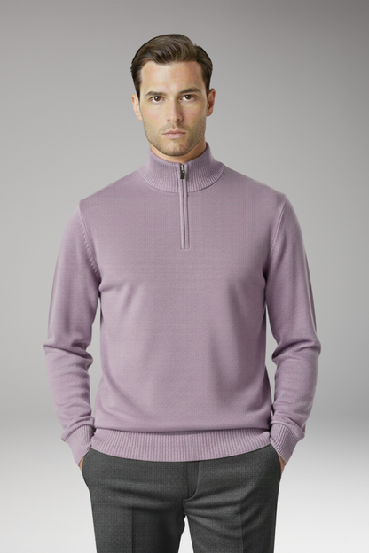 Men's Half Zip Sweater Ribbed Hem