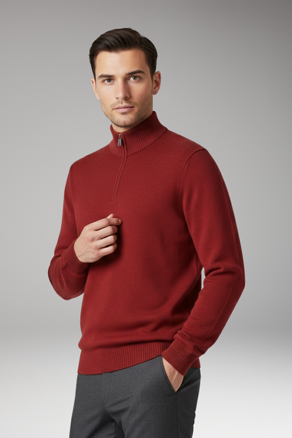 Men's Half Zip Sweater Ribbed Hem