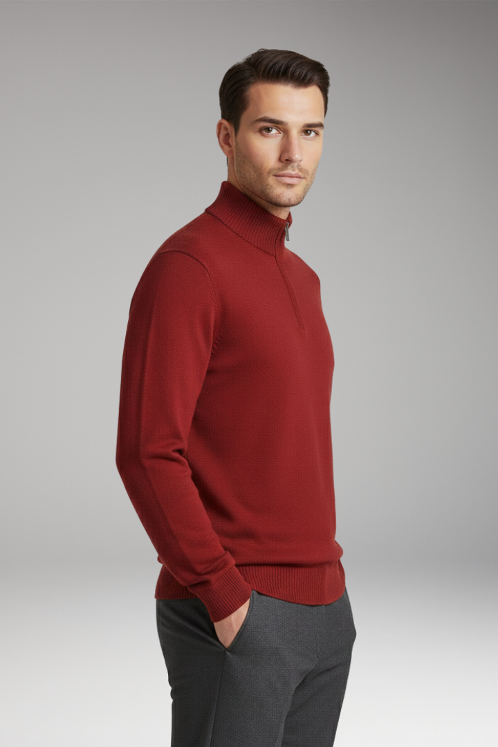 Men's Half Zip Sweater Ribbed Hem