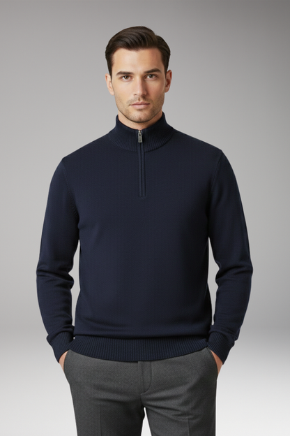 Men's Half Zip Sweater Ribbed Hem