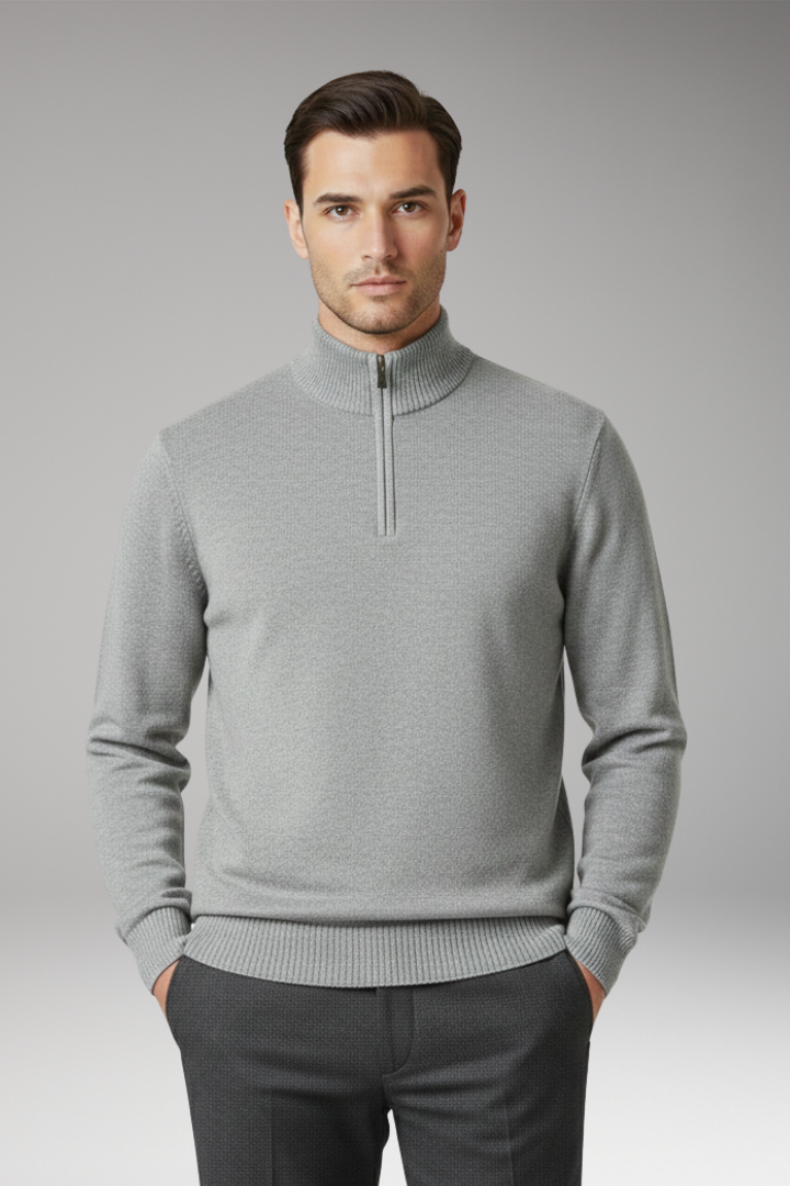 Men's Half Zip Sweater Ribbed Hem