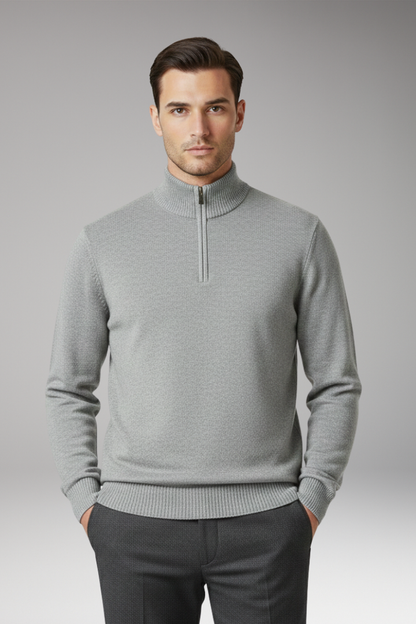 Men's Half Zip Sweater Ribbed Hem