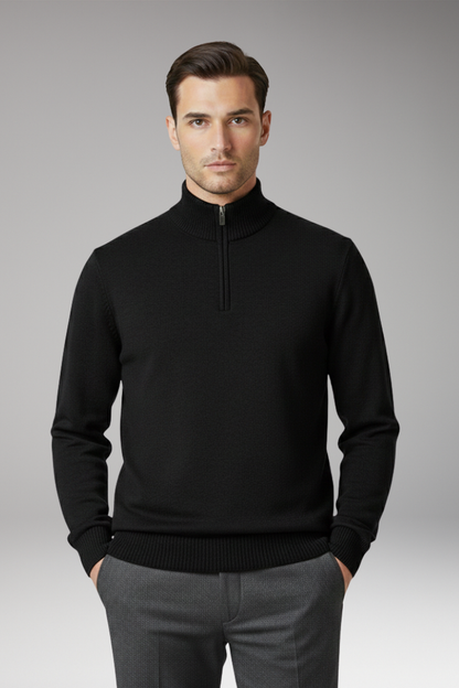 Men's Half Zip Sweater Ribbed Hem