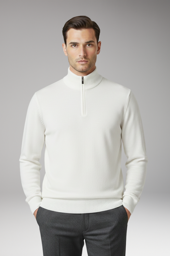 Men's Half Zip Sweater Ribbed Hem