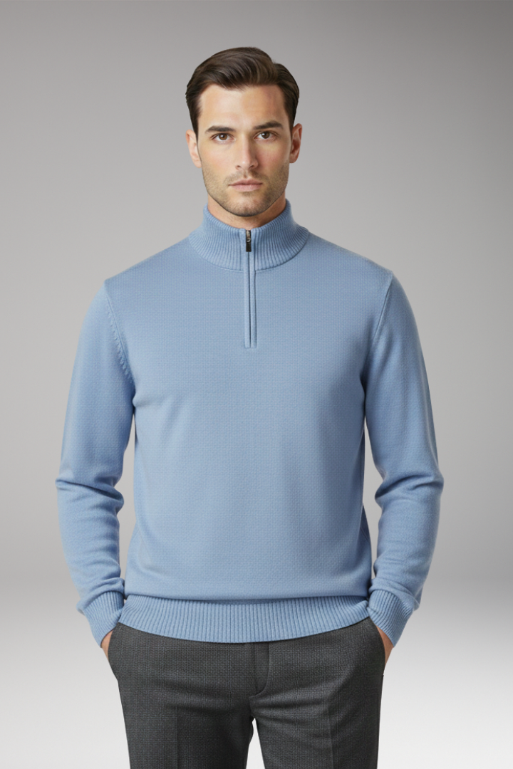 Men's Half Zip Sweater Ribbed Hem