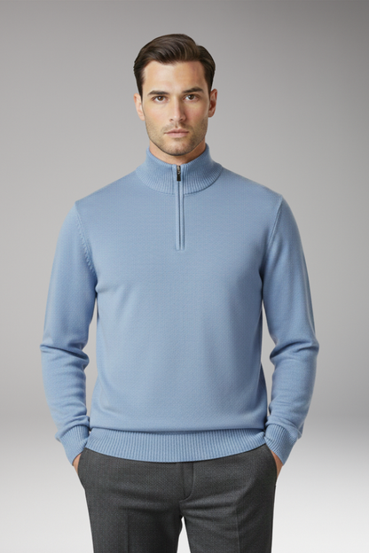 Men's Half Zip Sweater Ribbed Hem