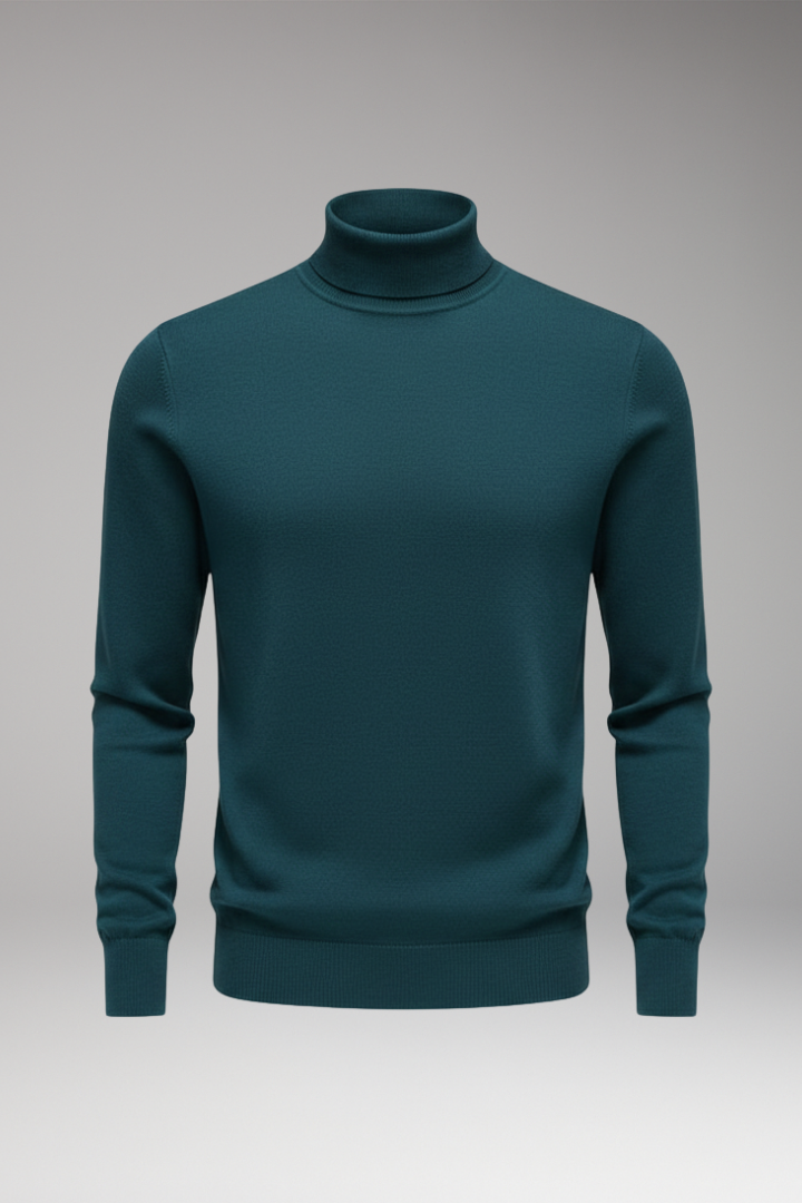 Men's High Neck Sweater Ribbed Trim - VibreMode