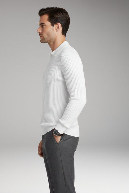 Men's Polo Collar Sweater Ribbed Texture