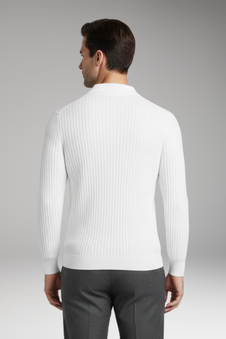 Men's Polo Collar Sweater Ribbed Texture