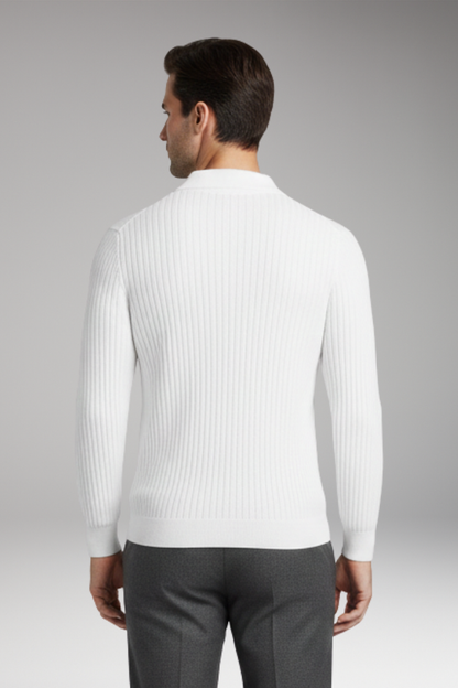 Men's Polo Collar Sweater Ribbed Texture