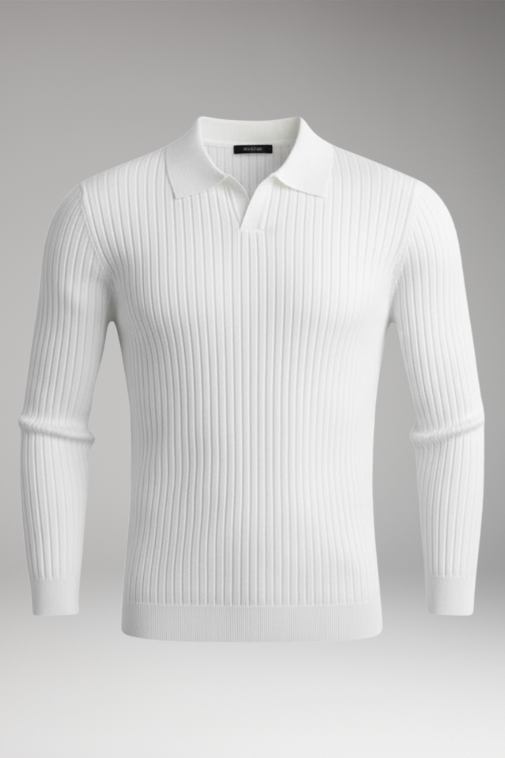 Men's Polo Collar Sweater Ribbed Texture - VibreMode