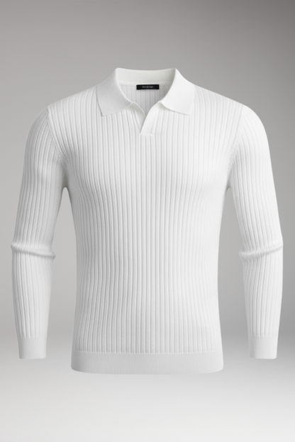 Men's Polo Collar Sweater Ribbed Texture - VibreMode