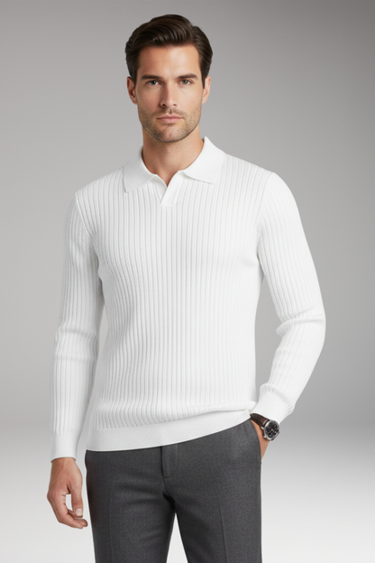Men's Polo Collar Sweater Ribbed Texture