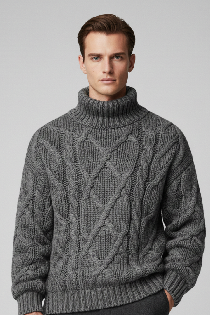 Men's Cable Knit Turtleneck Sweater