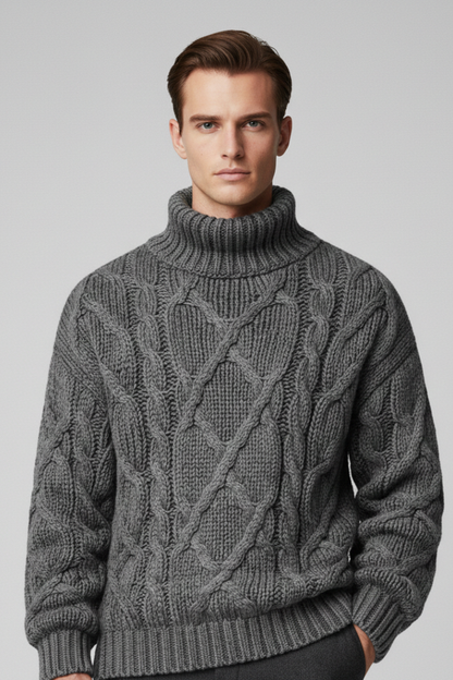 Men's Cable Knit Turtleneck Sweater