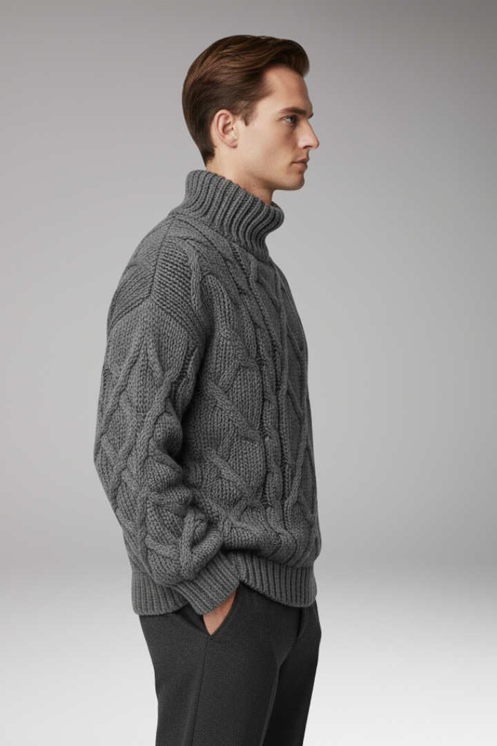 Men's Cable Knit Turtleneck Sweater