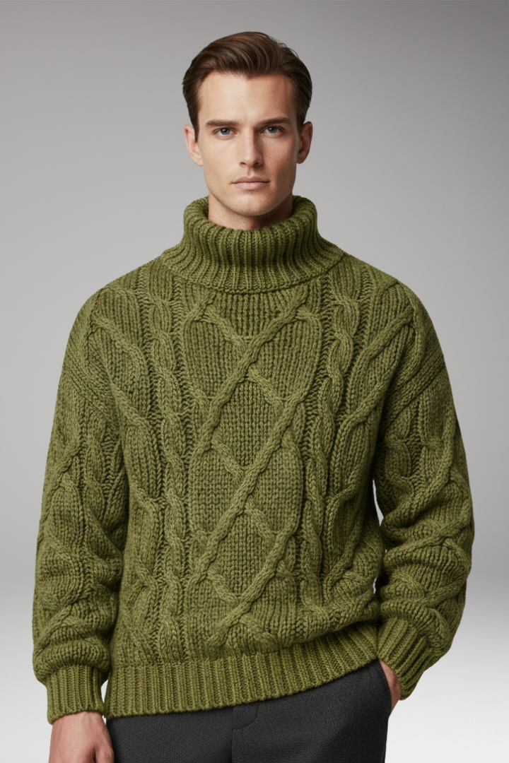 Men's Cable Knit Turtleneck Sweater