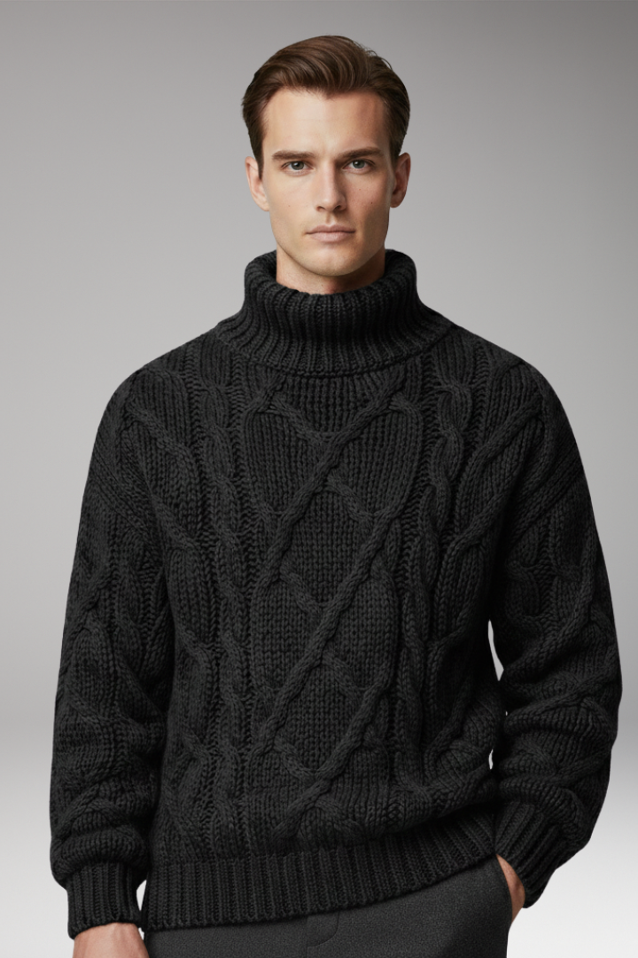 Men's Cable Knit Turtleneck Sweater
