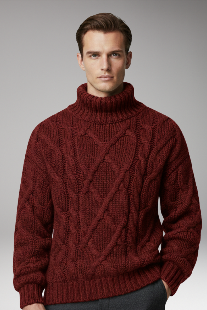 Men's Cable Knit Turtleneck Sweater