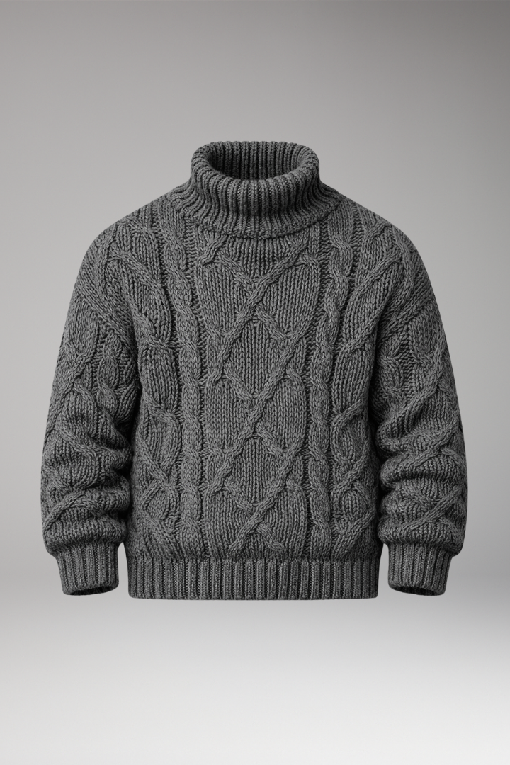 Men's Cable Knit Turtleneck Sweater - VibreMode