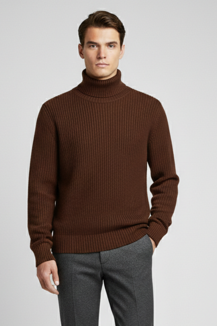 Men's Turtleneck Sweater Ribbed Cuffs