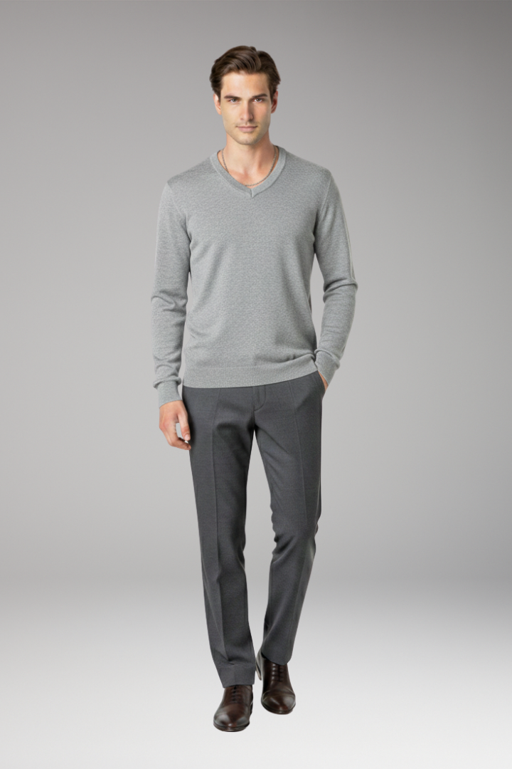 Men's V-Neck Sweater Ribbed Trim