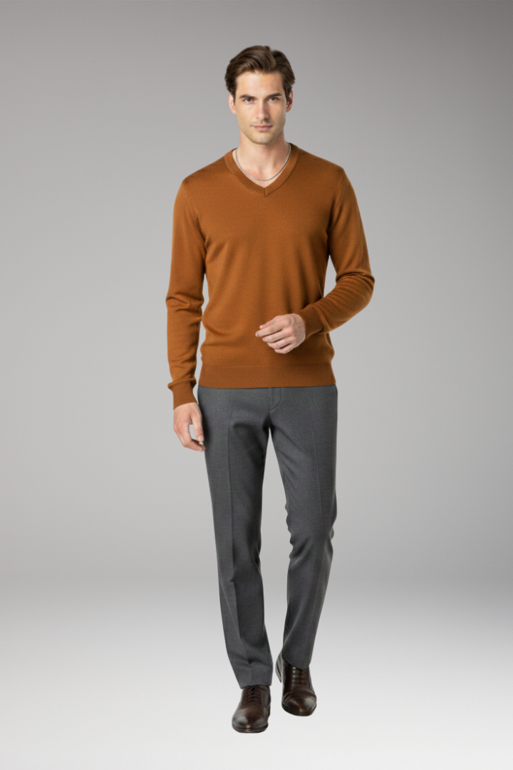 Men's V-Neck Sweater Ribbed Trim