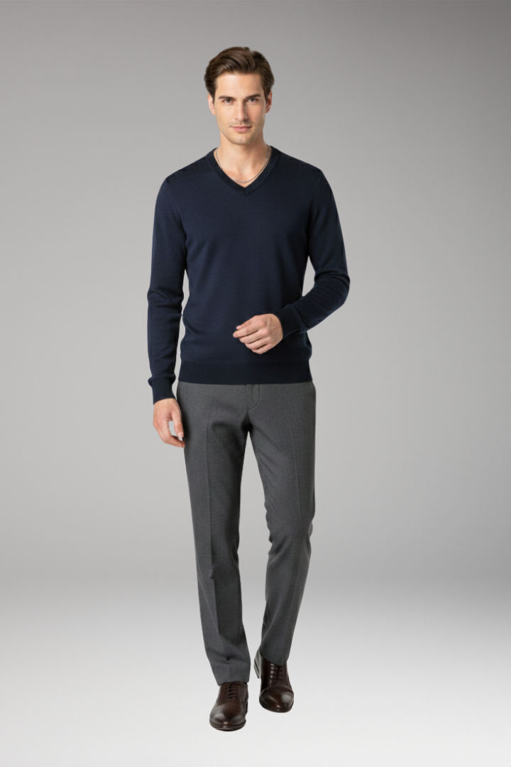 Men's V-Neck Sweater Ribbed Trim