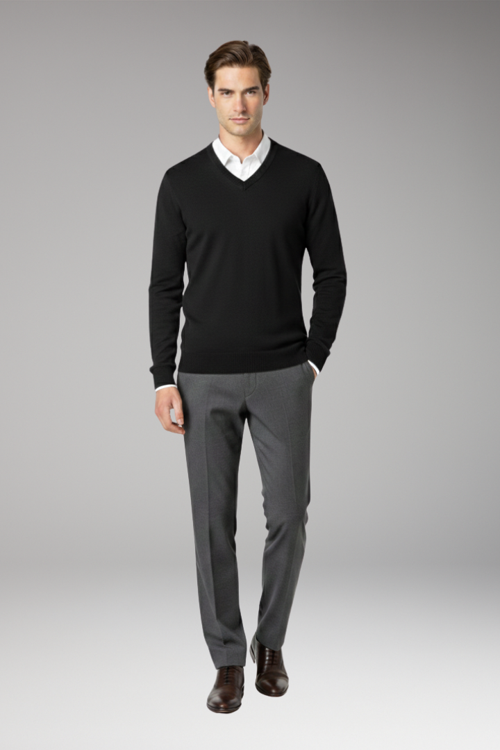Men's V-Neck Sweater Ribbed Trim