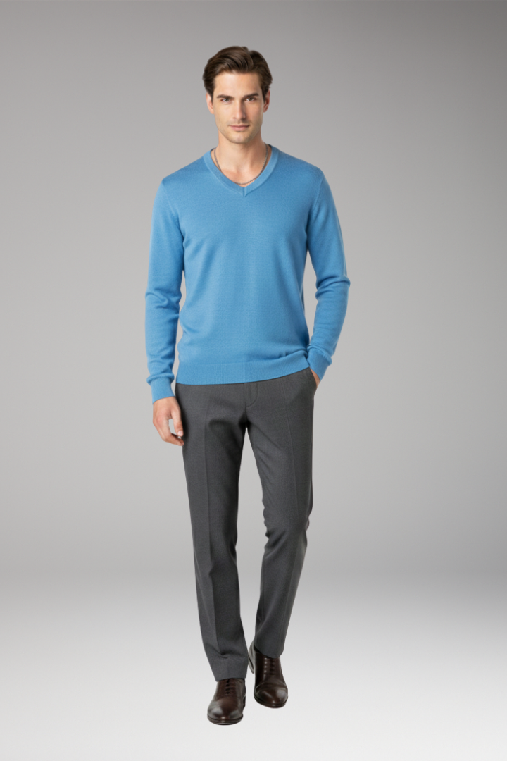 Men's V-Neck Sweater Ribbed Trim