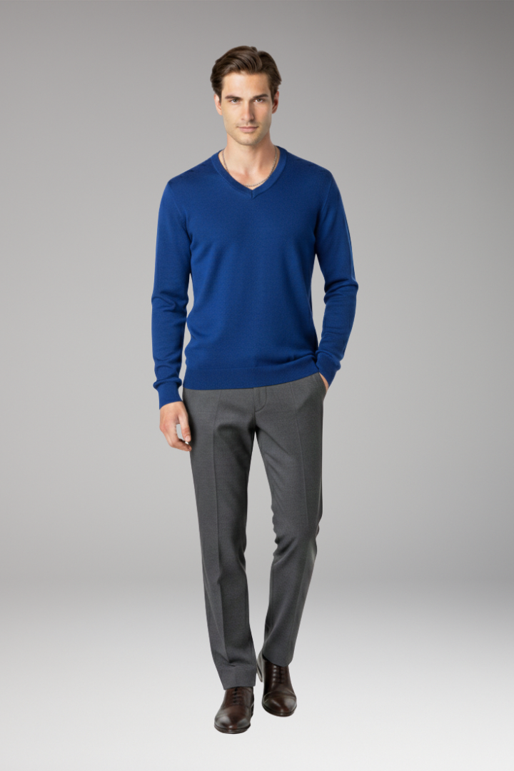 Men's V-Neck Sweater Ribbed Trim
