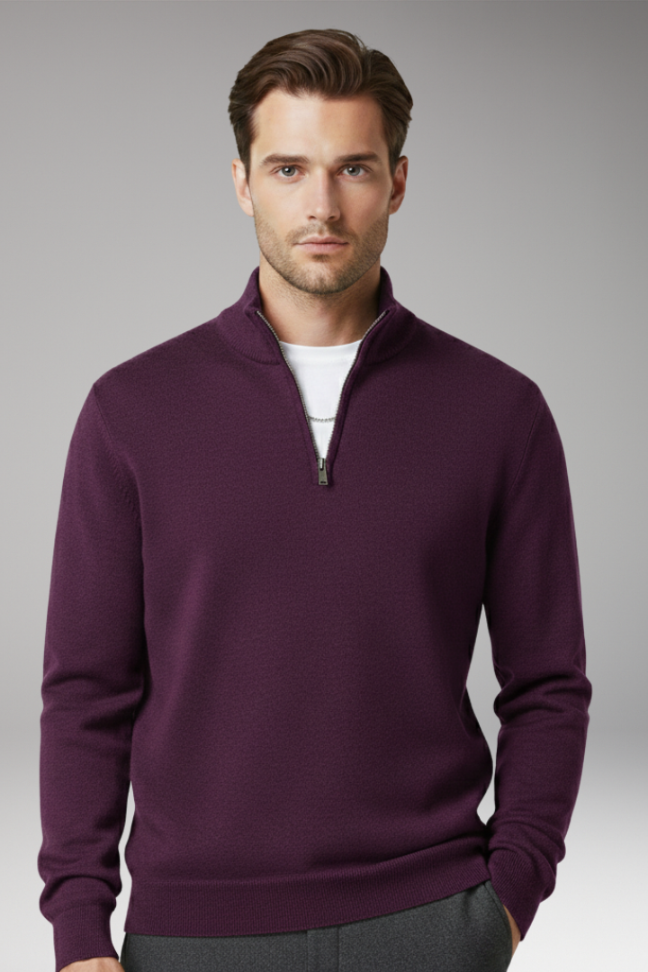 Men's Zip Neck Textured Sweater