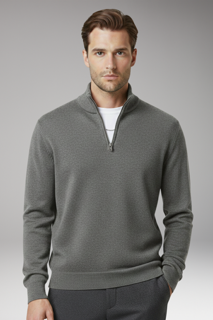 Men's Zip Neck Textured Sweater
