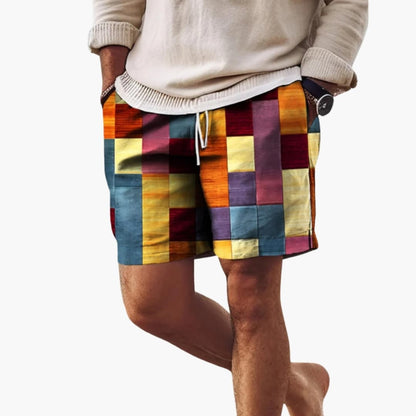 Men's Swim Shorts Elastic Waist Block Pattern