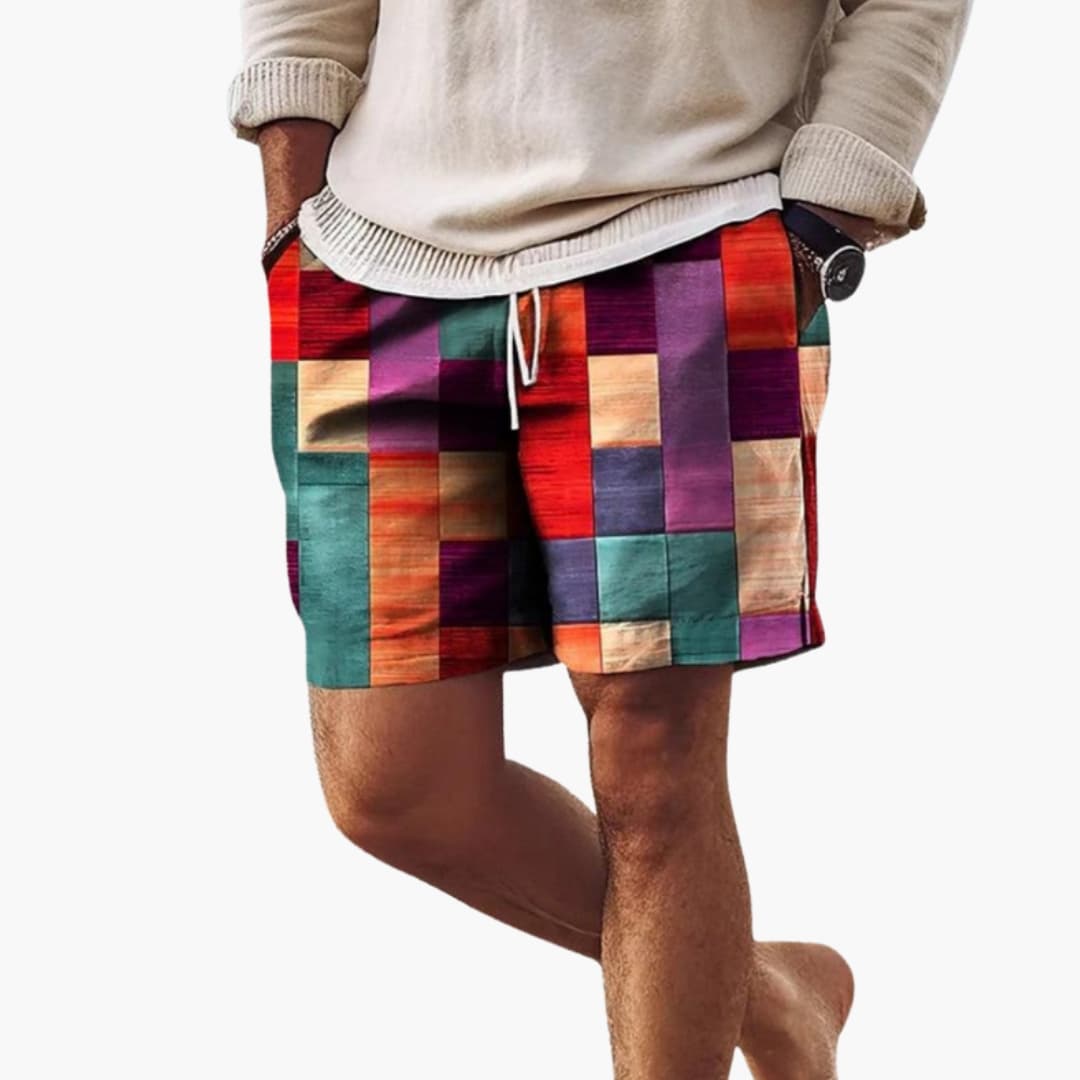 Men's Swim Shorts Elastic Waist Block Pattern - VibreMode