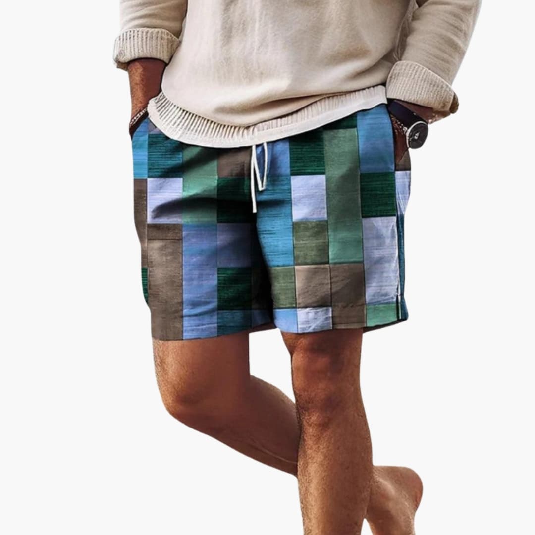 Men's Swim Shorts Elastic Waist Block Pattern