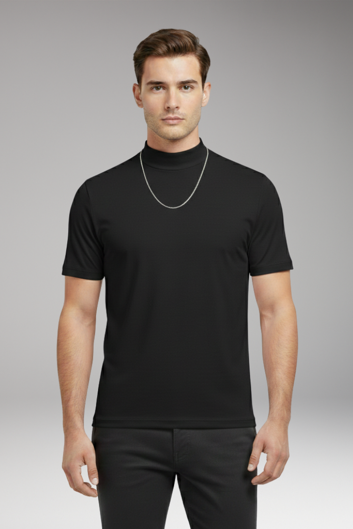 Men's Short Sleeve High Collar T-Shirt
