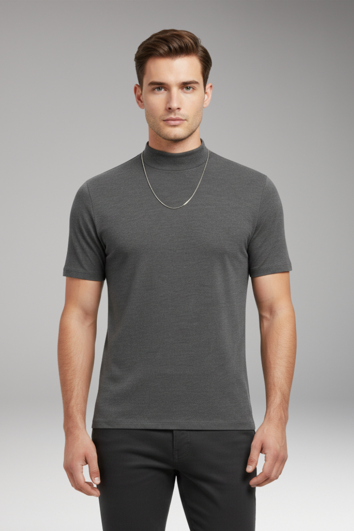 Men's Short Sleeve High Collar T-Shirt