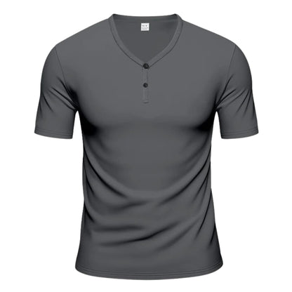 Men's Short Sleeve Henley T-Shirt Textured Button Front
