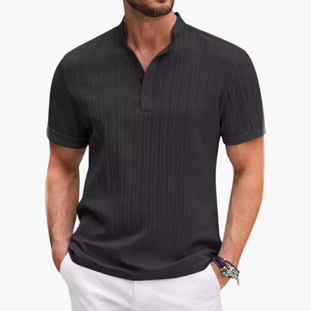 Men's Short Sleeve Henley T-Shirt Textured Stripe - VibreMode