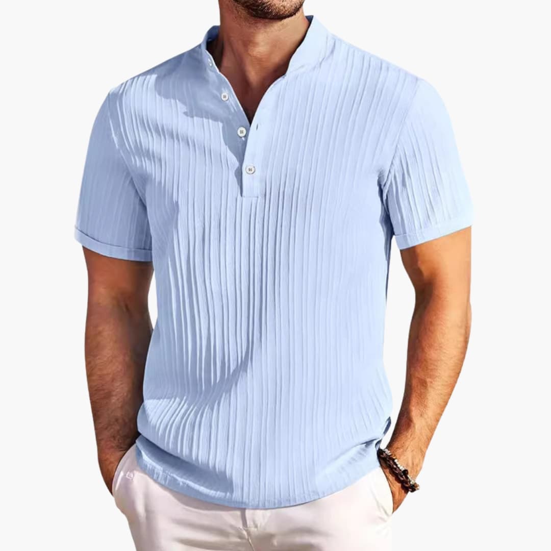 Men's Short Sleeve Henley T-Shirt Textured Stripe