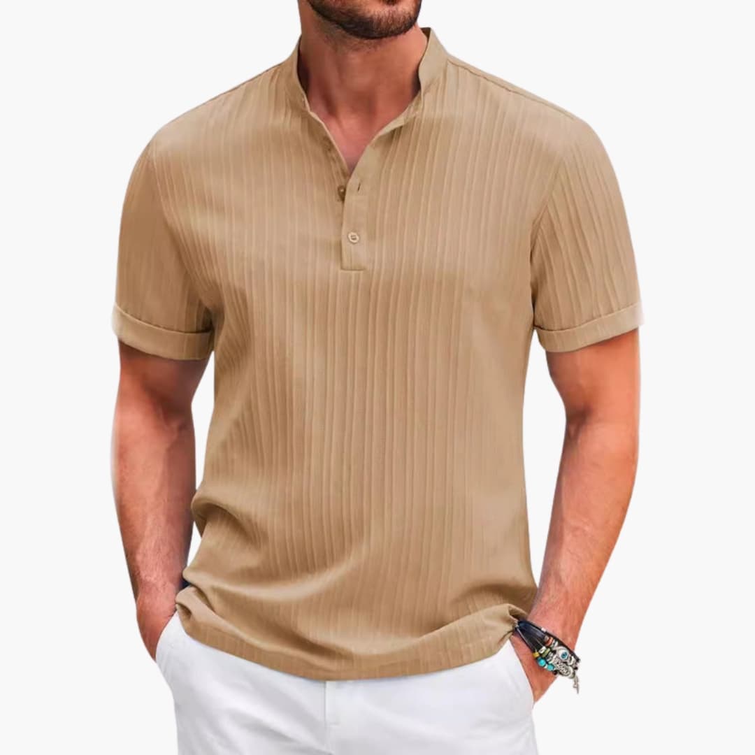 Men's Short Sleeve Henley T-Shirt Textured Stripe