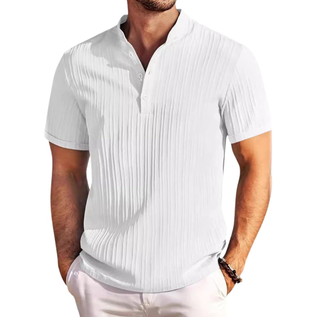 Men's Short Sleeve Henley T-Shirt Textured Stripe