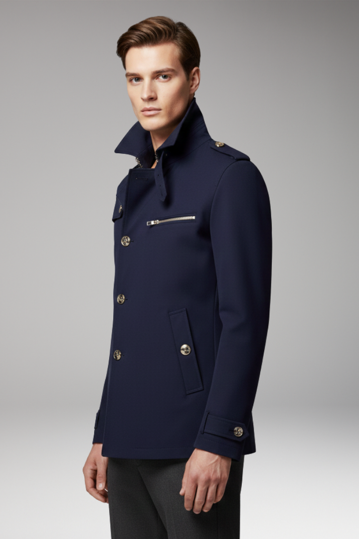 Men's Trench Coat Button Front Cotton Waterproof