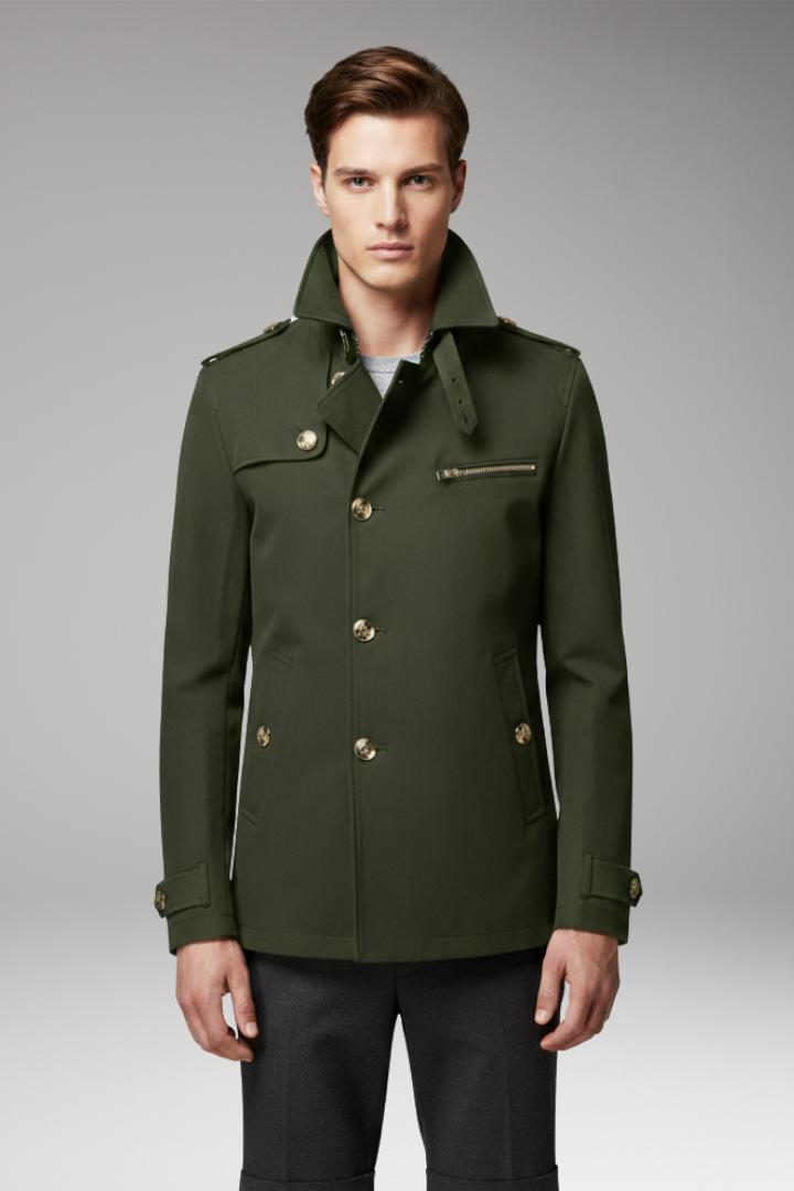 Men's Trench Coat Button Front Cotton Waterproof