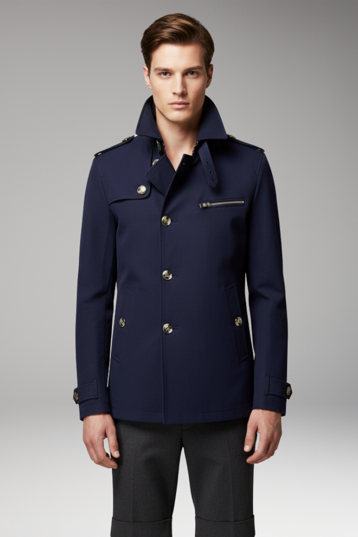 Men's Trench Coat Button Front Cotton Waterproof