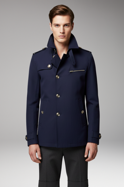 Men's Trench Coat Button Front Cotton Waterproof