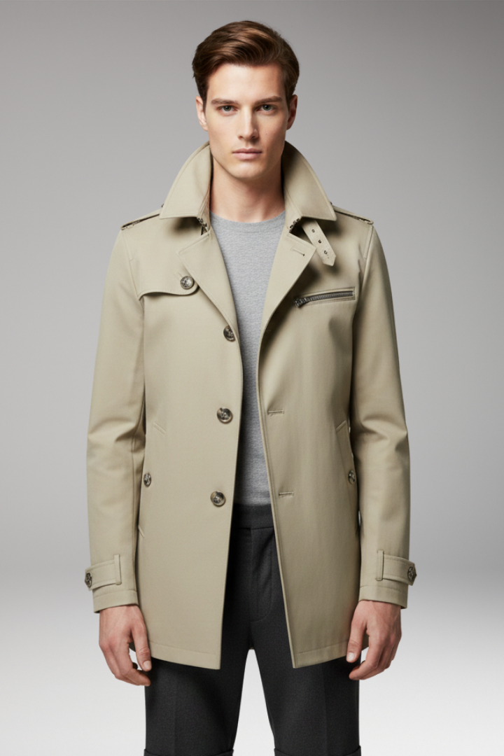 Men's Trench Coat Button Front Cotton Waterproof